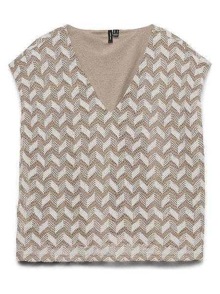 Vero Moda Bluzka w kolorze kremowo-szarobrązowym rozmiar: XL. Brązowe bluzki damskie Vero Moda, xl, bez wzorów, bez kołnierzyka, bez ramiączek. Za 90.95 zł.