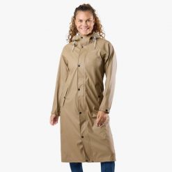 Kurtka przeciwdeszczowa damska do wędrówek wodoodporna Väderöarna Long Coat W. Brązowe kurtki damskie SWEDEMOUNT, xl, bez kaptura. Za 329.99 zł.