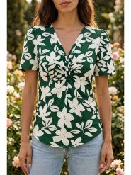 SOULSHAE Bluzka w kolorze zielono-białym rozmiar: XXL/3XL. Zielone bluzki damskie SOULSHAE, xl, bez wzorów, bez kołnierzyka, bez ramiączek. Za 87.95 zł.