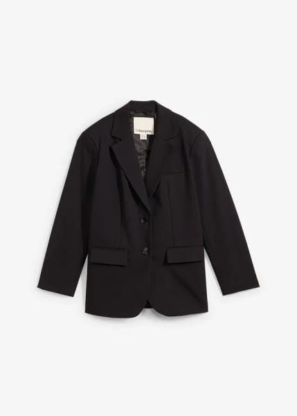 Żakiet oversize z lekkimi poduszkami w ramionach. Czarne marynarki i żakiety damskie bonprix, bez wzorów. Za 219.99 zł.