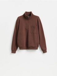 Bluza ze stójką - brązowy. Brązowe bluzy bez kaptura męskie Reserved, l, z bawełny. Za 129.99 zł.
