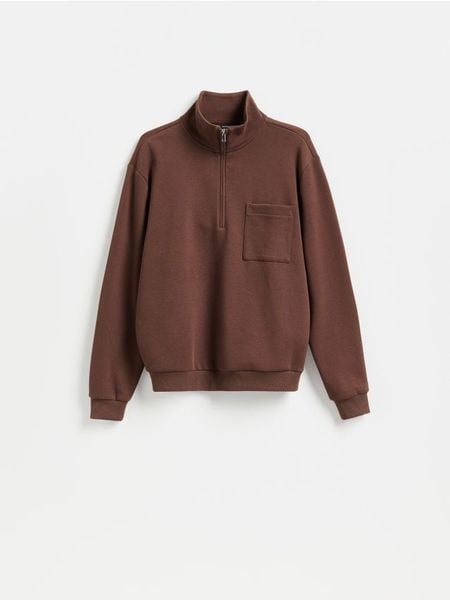 Bluza ze stójką - brązowy. Brązowe bluzy bez kaptura męskie Reserved, l, z bawełny. Za 129.99 zł.