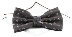 Mucha z Poszetką Chattier ZESTAW - Brązowa w Geometryczny Wzór. Brązowe krawaty i muchy męskie Chattier, bez wzorów, z poliesteru, eleganckie. Za 59.00 zł.