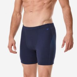 Bokserki długie pływackie męskie Decathlon Fiti. Niebieskie kąpielówki męskie Decathlon, m, bez wzorów, z materiału, do pływania. Za 99.99 zł.