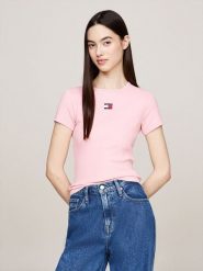 TOMMY JEANS Koszulka w kolorze jasnoróżowym rozmiar: L. Różowe bluzki damskie Tommy Jeans, l, bez wzorów, z jeansu, bez kołnierzyka, bez ramiączek. Za 88.02 zł.