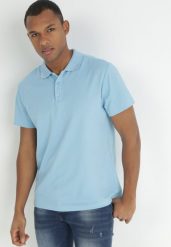 Jasnoniebieska Koszulka Polo z Krótkim Rękawem Wakeish. Niebieskie koszulki polo męskie Born2be, l, bez wzorów, z tkaniny, bez ramiączek. Za 39.99 zł.