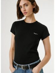 Pepe Jeans Koszulka "Merida" w kolorze czarnym rozmiar: L. Czarne bluzki damskie Pepe Jeans, l, bez wzorów, z jeansu, bez kołnierzyka, bez ramiączek. Za 96.14 zł.