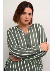 KAFFE curve Bluzka w kolorze ciemnozielono-białym rozmiar: 46. Zielone bluzki damskie KAFFE curve, bez wzorów, z wiskozy, bez kołnierzyka, bez ramiączek. Za 60.99 zł.