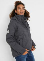 Kurtka pikowana outdoorowa oversized, z materiału odpychającego wodę. Szare kurtki damskie bonprix, s, bez wzorów, z kapturem. Za 299.99 zł.