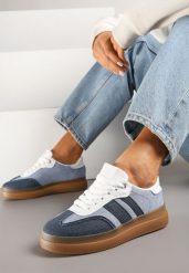 Niebiesko-Granatowe Sneakersy Tenisówki Ozdobione Paskami Falaviela. Niebieskie trampki i tenisówki damskie Renee, bez wzorów, z jeansu. Za 79.99 zł.