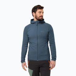 Bluza polarowa męska Jack Wolfskin Baiselberg Hooded Fz. Niebieskie bluzy bez kaptura męskie Jack Wolfskin, m, z polaru. Za 349.99 zł.