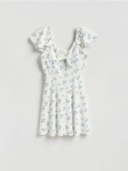 Sukienka mini w kwiaty - wielobarwny. Sukienki damskie Reserved, l, bez wzorów, z dzianiny, bez kołnierzyka, bez ramiączek, mini, rozkloszowane. Za 69.99 zł.