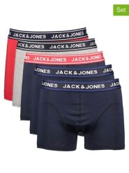 Jack & Jones Bokserki (5 par) "Chector Solid" w kolorze granatowym, czerwonym i szarym rozmiar: L. Czerwone bokserki męskie Jack & Jones, bez wzorów. Za 86.99 zł.