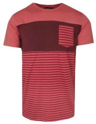 T-Shirt Koralowy w Paski, z Kieszonką, Męski, Koszulka, Krótki Rękaw, U-neck. Czerwone t-shirty męskie Porthal, na lato, m, bez wzorów, z bawełny, bez kołnierzyka. Za 115.00 zł.