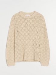 Ażurowy sweter z wiskozą - beżowy. Brązowe swetry klasyczne damskie Sinsay, l, z wiskozy, bez kołnierzyka. Za 49.99 zł.