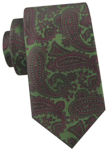 Krawat Męski - Angelo di Monti - Zielony, Duży Wzór Paisley. Zielone krawaty i muchy męskie Angelo di Monti, bez wzorów, z tkaniny, eleganckie. Za 49.99 zł.