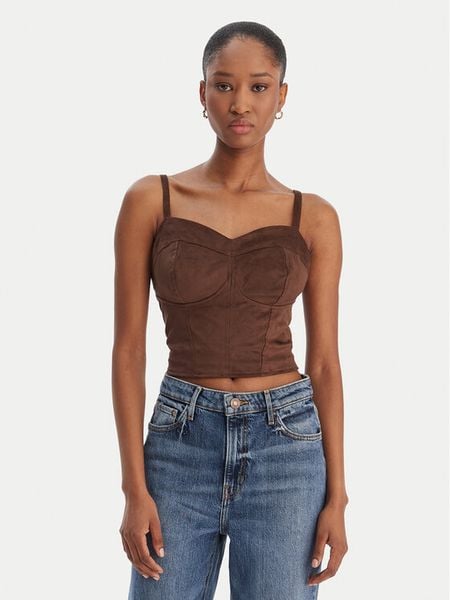 Guess Top W6RH03 WJ472 Brązowy Slim Fit. Brązowe topy damskie Guess, xxl, z aplikacjami, z syntetyku, bez ramiączek. Za 269.99 zł.