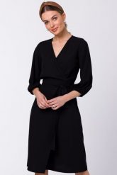 Sukienka elegancka kopertowa z bufiastymi rękawami czarna. Czarne sukienki damskie Sukienki.shop, do pracy, xxl, bez wzorów, biznesowe, bez kołnierzyka, bez ramiączek, kopertowe. Za 349.00 zł.