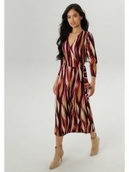 Aniston Sukienka w kolorze bordowo-beżowo-jasnobrązowym rozmiar: 34. Brązowe sukienki damskie Aniston, bez wzorów, z wiskozy, bez kołnierzyka, bez ramiączek, midi, kopertowe. Za 95.99 zł.