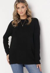 Czarny Sweter z Luźnym Rękawem Afiala. Czarne swetry klasyczne damskie Born2be, l, z bawełny, bez kołnierzyka. Za 74.99 zł.