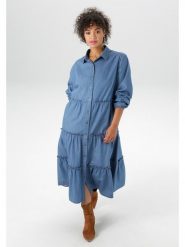 Aniston Sukienka dżinsowa w kolorze niebieskim rozmiar: 48. Niebieskie sukienki damskie Aniston, bez wzorów, z bawełny, bez kołnierzyka, bez ramiączek, midi. Za 119.12 zł.