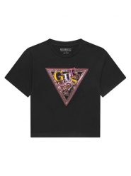 Guess T-Shirt J5GI04 K6YW4 Czarny Regular Fit. Czarne koszulki dziewczęce Guess, z aplikacjami, z bawełny, bez ramiączek. Za 59.99 zł.