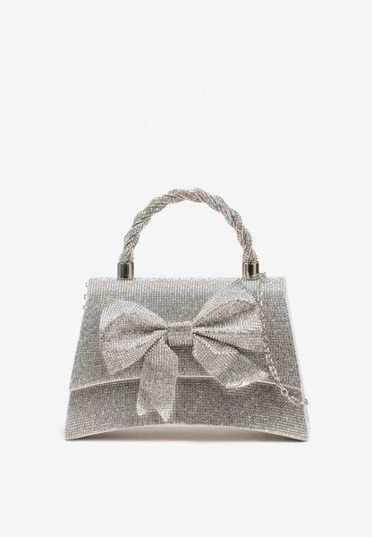 Srebrna Koktajlowa Torebka z Kokardą i Cyrkoniami Darre. Szare torebki klasyczne damskie Born2be, bez wzorów, bez dodatków. Za 99.99 zł.