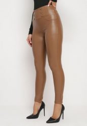 Brązowe Legginsy z Ekoskóry Ocieplane z Efektem Push-Up Labrisa. Brązowe legginsy damskie Born2be, l, bez wzorów, z jeansu. Za 34.99 zł.