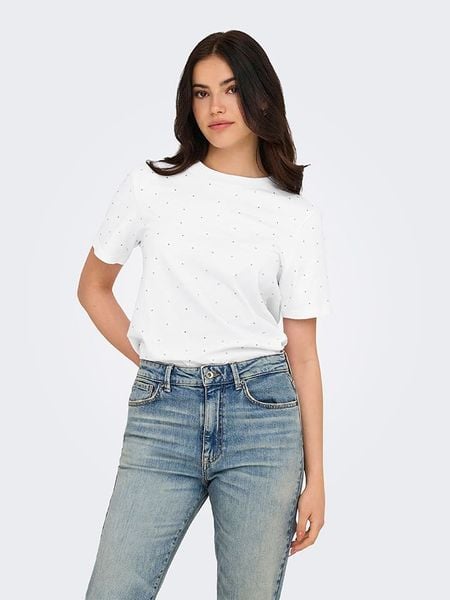 ONLY Koszulka w kolorze białym rozmiar: XS. Białe bluzki damskie Only, xs, bez wzorów, z bawełny, bez kołnierzyka, bez ramiączek. Za 52.30 zł.