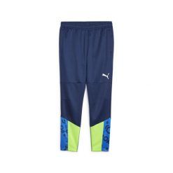 Spodnie treningowe PUMA individualCUP niebieskie zielone. Niebieskie spodnie materiałowe męskie Puma, bez wzorów, sportowe. Za 216.65 zł.