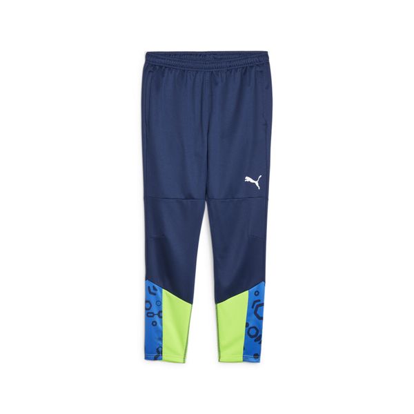 Spodnie treningowe PUMA individualCUP niebieskie zielone. Niebieskie spodnie materiałowe męskie Puma, bez wzorów, sportowe. Za 216.65 zł.