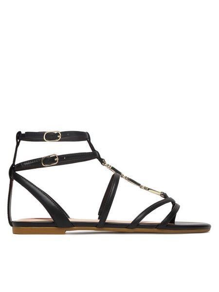 Liu Jo Sandały Sandy 09 SA6123 EX014 Czarny. Czarne sandały damskie Liu Jo, bez wzorów, ze skóry, bez obcasa, na płaskiej podeszwie. Za 559.99 zł.