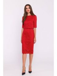 Stylove Sukienka w kolorze czerwonym rozmiar: XL. Czerwone sukienki damskie Stylove, na co dzień, xl, bez wzorów, z koronki, bez kołnierzyka, bez ramiączek, midi, proste. Za 280.44 zł.