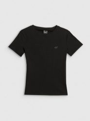Жіночий T-shirt slim в рубчик - чорний. T-shirty damskie 4f, xs, bez wzorów, bez kołnierzyka. Za 579.90 zł.