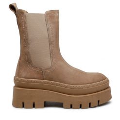 Sztyblety Badura. Brązowe botki damskie Badura, bez obcasa, na płaskiej podeszwie, bez zapięcia. Za 319.99 zł.