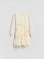 Tiulowa sukienka - kremowy. Białe sukienki dziewczęce Reserved, bez wzorów, z tiulu, bez ramiączek. Za 99.99 zł.