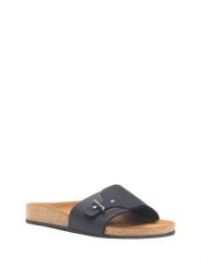 Comfortfusse Skórzane klapki w kolorze czarnym rozmiar: 40. Czarne klapki damskie Comfortfusse, bez wzorów, z nubiku, bez obcasa. Za 258.52 zł.