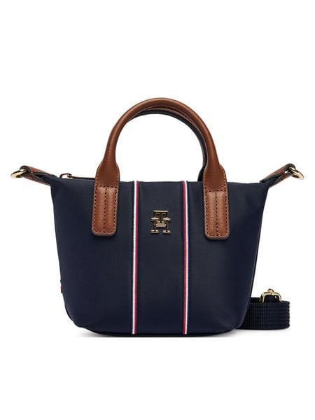 Tommy Hilfiger Torebka Popette Micro Tote Corp AW0AW18552 Granatowy. Niebieskie torebki klasyczne damskie Tommy Hilfiger, bez wzorów, z materiału, bez dodatków. Za 369.99 zł.