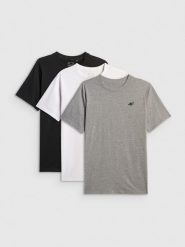 4F T-shirt regular gładki męski (3-pack) - biały+szary+czarny S. Białe t-shirty męskie 4f, m, bez wzorów, z bawełny, bez kołnierzyka. Za 129.99 zł.