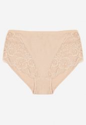 Beżowe Bawełniane Majtki Figi z Koronką Idiana. Brązowe figi damskie Born2be, plus size, bez wzorów, z bawełny. Za 9.99 zł.