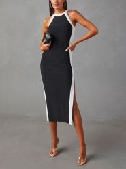 Milan Kiss Sukienka w kolorze biało-czarnym rozmiar: XL. Białe sukienki damskie Milan Kiss, xl, bez wzorów, bez kołnierzyka, bez ramiączek, midi. Za 152.99 zł.