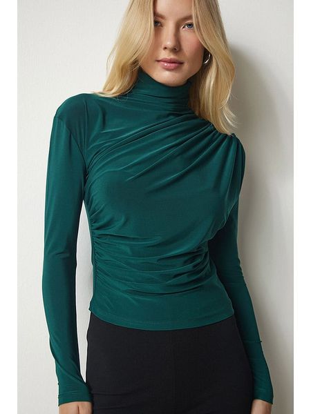 Happiness Istanbul Bluzka w kolorze ciemnozielonym rozmiar: 40. Zielone bluzki damskie Happiness Istanbul, bez wzorów, bez kołnierzyka, bez ramiączek. Za 70.45 zł.