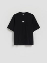 T-shirt loose fit z haftem - czarny. Czarne t-shirty męskie Reserved, l, bez wzorów, z bawełny, bez kołnierzyka. Za 79.99 zł.