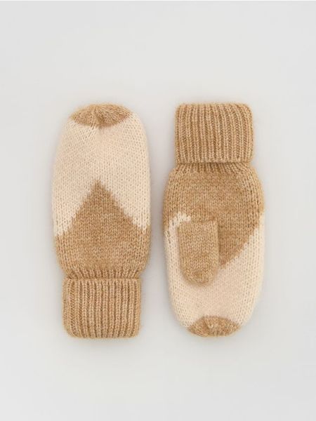 Rękawiczki jednopalczaste - beżowy. Brązowe rękawiczki dziecięce Reserved, bez ramiączek. Za 39.99 zł.