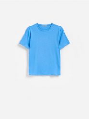 Bawełniany t-shirt - jasnoniebieski. Niebieskie t-shirty damskie Reserved, l, bez wzorów, z bawełny, bez kołnierzyka. Za 49.99 zł.
