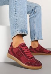 Bordowe Sneakersy Tenisówki Ozdobione Cyrkoniami Amoiona. Czerwone trampki i tenisówki damskie Renee, bez wzorów, z jeansu. Za 89.99 zł.