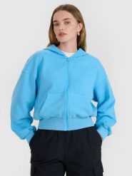4F Bluza dresowa rozpinana z kapturem damska - niebieska L. Niebieskie bluzy sportowe damskie 4f, l, z bawełny. W wyprzedaży za 99.99 zł.