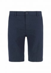 Eleganckie spodenki męskie w prążek P-ELFS. Niebieskie szorty męskie Volcano, z bawełny, bez kołnierzyka. Za 119.99 zł.