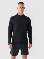 4F Bluza treningowa szybkoschnąca męska 4F x Robert Lewandowski - czarna L/XL. Czarne bluzy bez kaptura męskie 4f, bez wzorów, z elastanu, sportowe, bez kołnierzyka, bez ramiączek. W wyprzedaży za 119.99 zł.