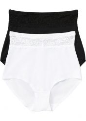 Figi panty shape, średni stopień modelowania sylwetki (2 pary). Czarne figi damskie bonprix, bez wzorów, z koronki. Za 89.99 zł.